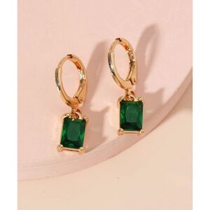 Emerald Cut Green Cubic Zirconia Dangle Earrings Drop Pendant Hoop Elegnt Sylish